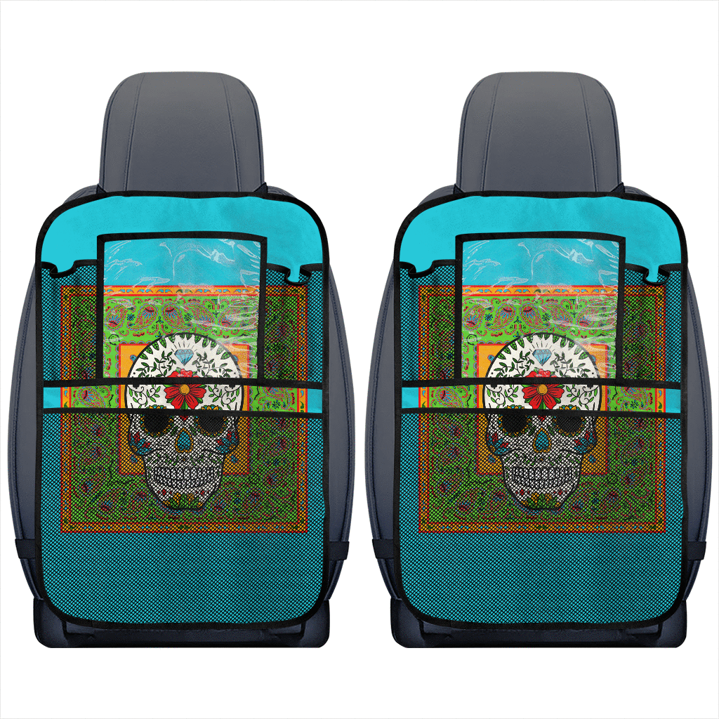 Festive Sugar Skull Bandana Back Seat Organizers
