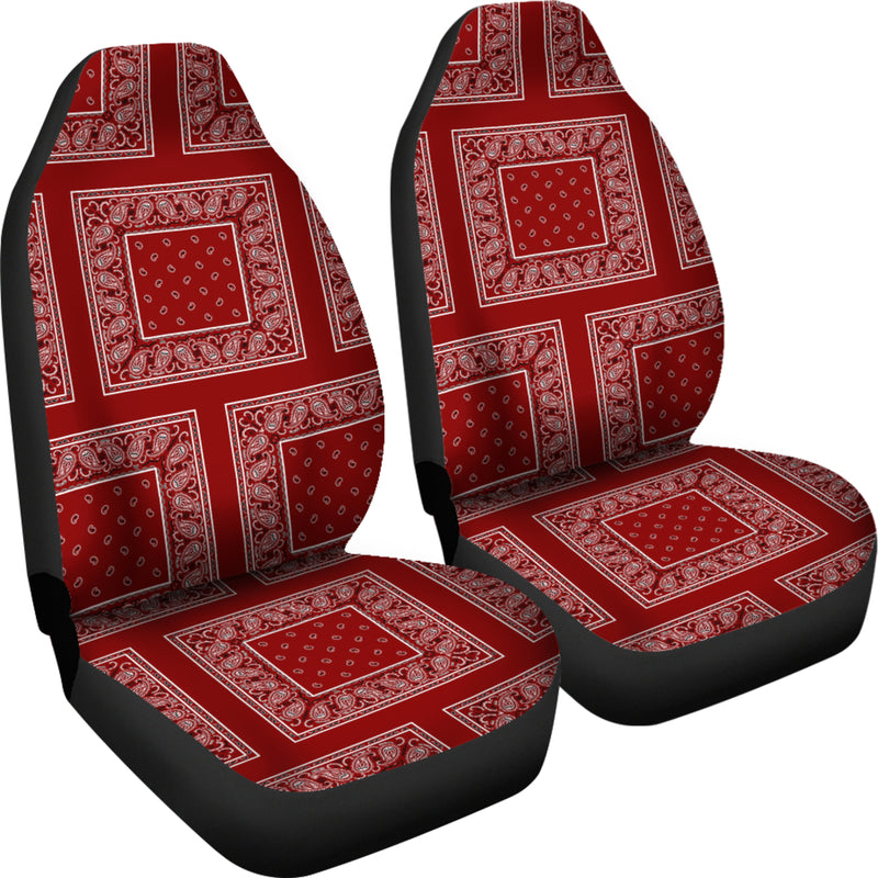 Maroon and white seat covers
