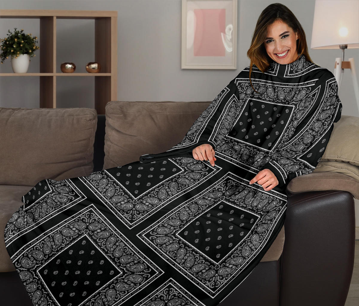 Black bandana snuggly sleeved blanket