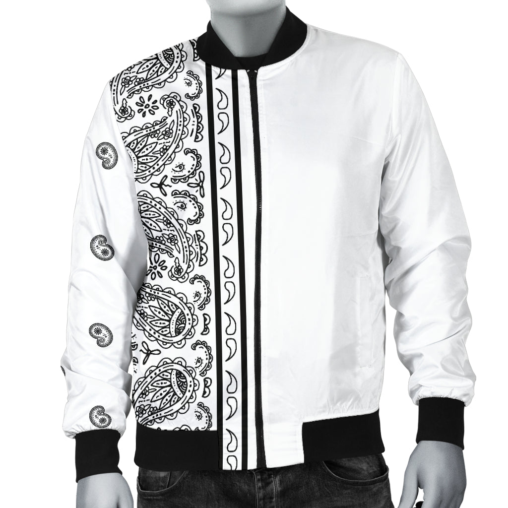 Asymmetrical White Bandana Men's Bomber Jacket