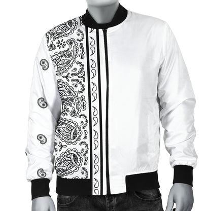 Asymmetrical White Bandana Men's Bomber Jacket