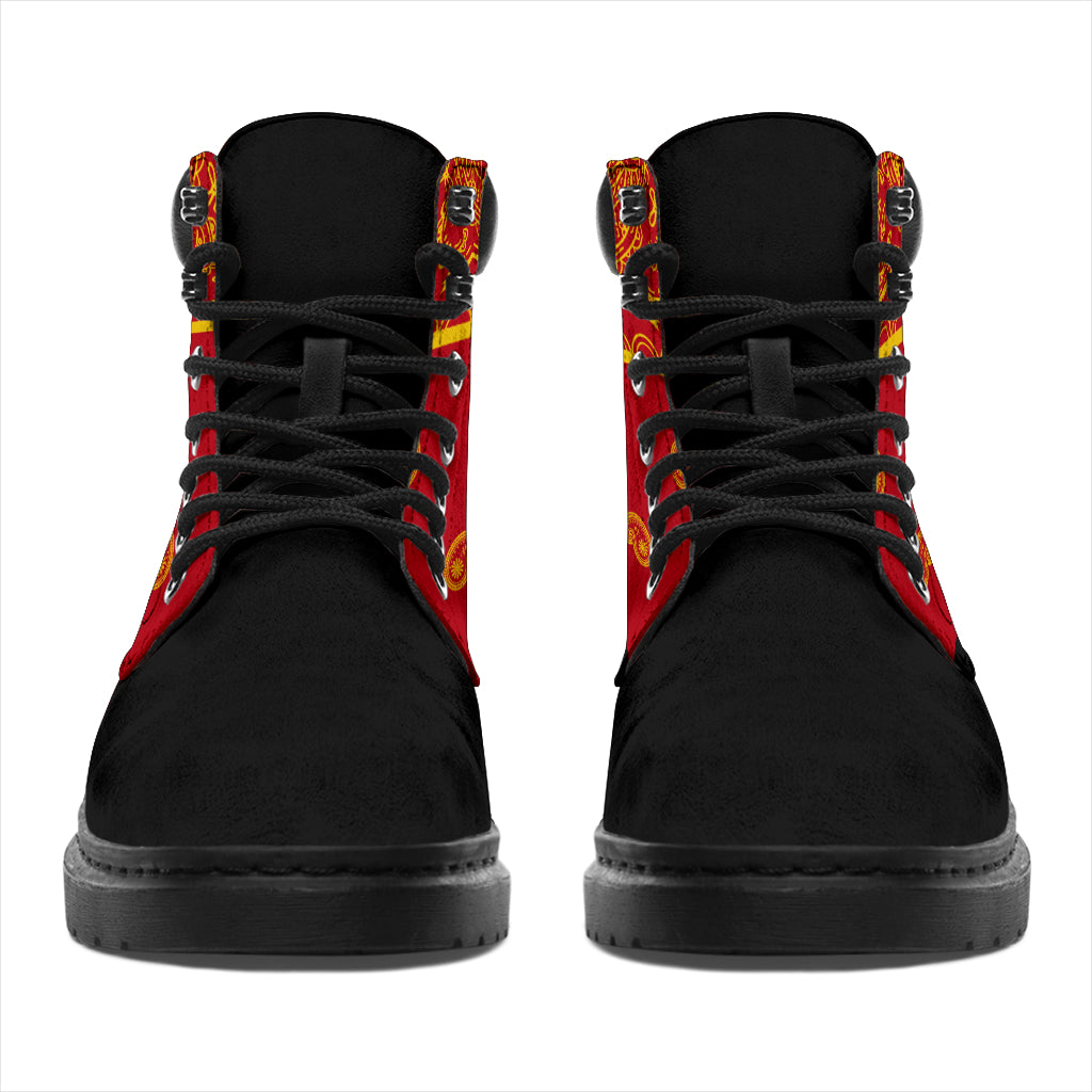 Red and Gold Bandana Blackout All Season Boots