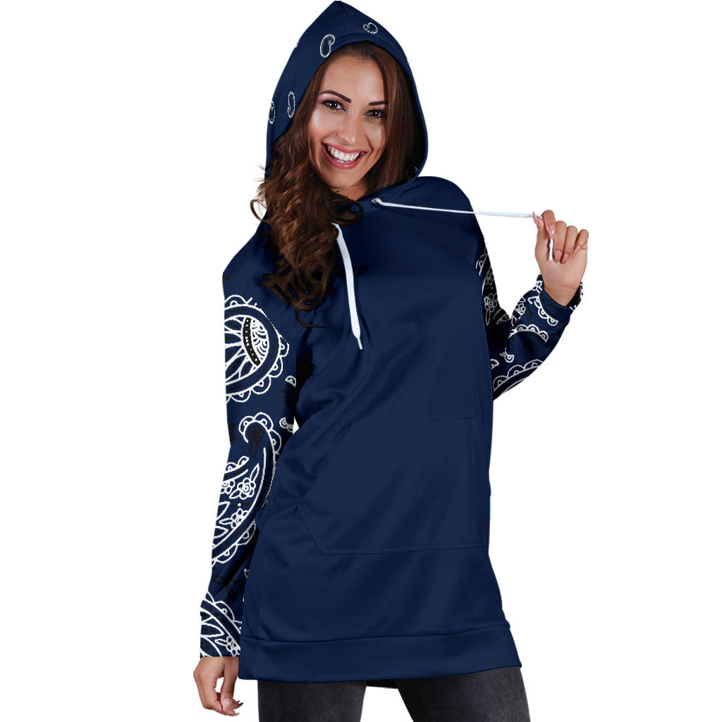 Navy Blue Bandana Print Hoodie Dress
