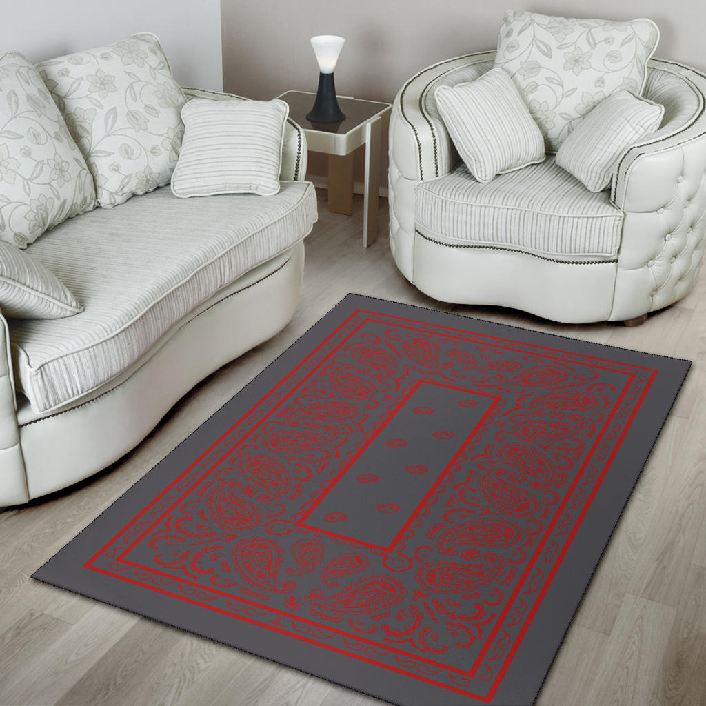 Gray and Red Bandana Area Rugs - Fitted