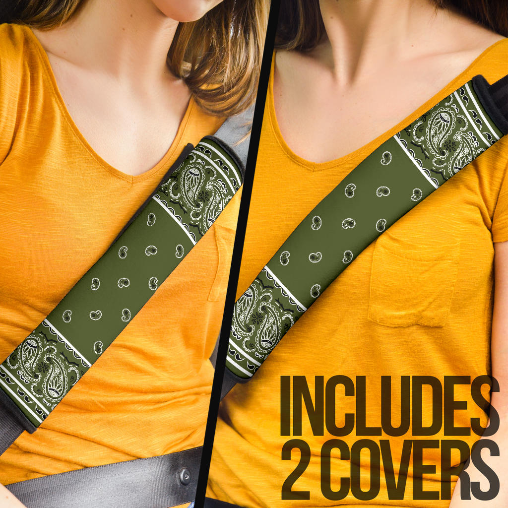 Army Green Bandana Seat Belt Covers - 3 Styles