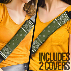 Army Green Bandana Seat Belt Covers - 3 Styles