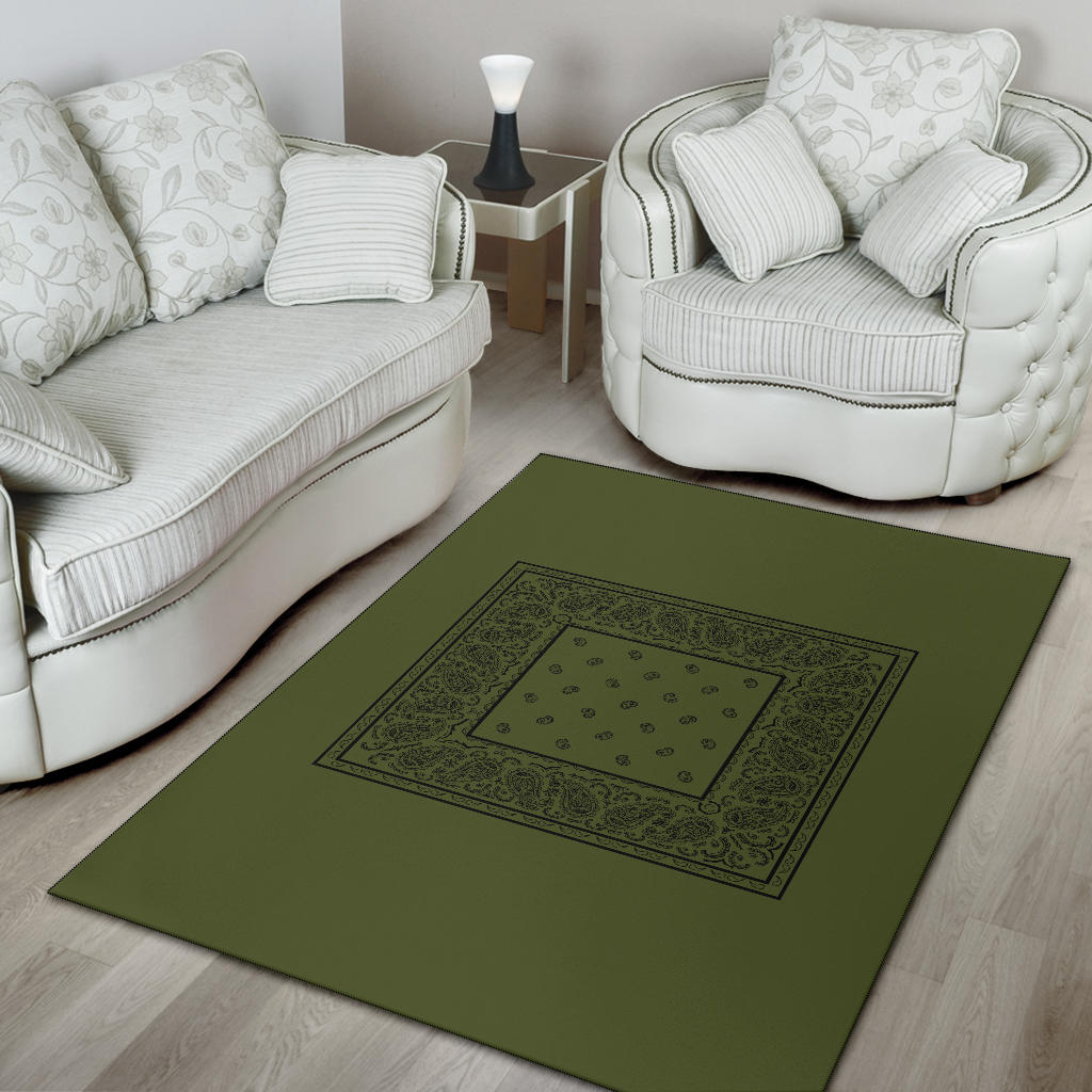Army Green and Black Bandana Area Rugs - Minimal