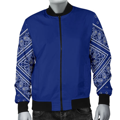 Men's Royal Blue on Blue Bandana Sleeved Bomber Jacket