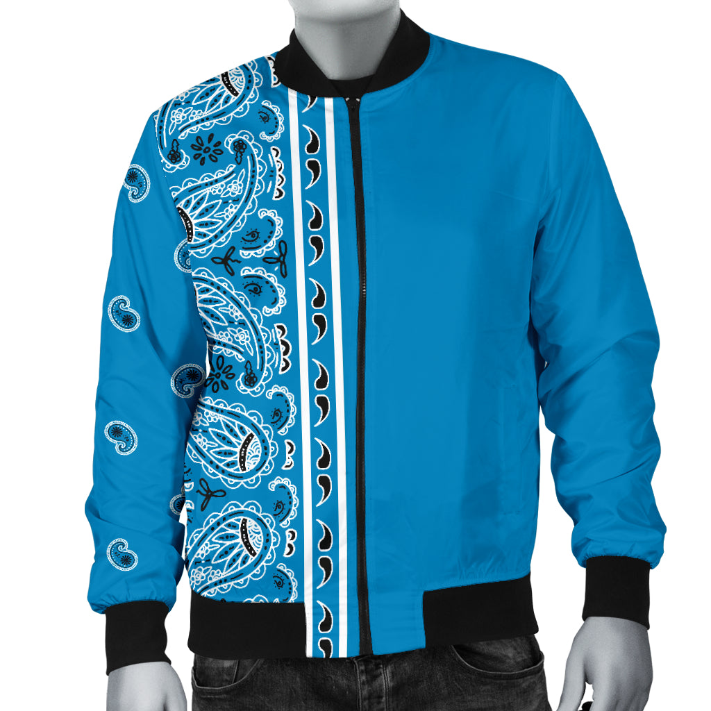 Asymmetrical Sky Blue Bandana Men's Bomber Jacket