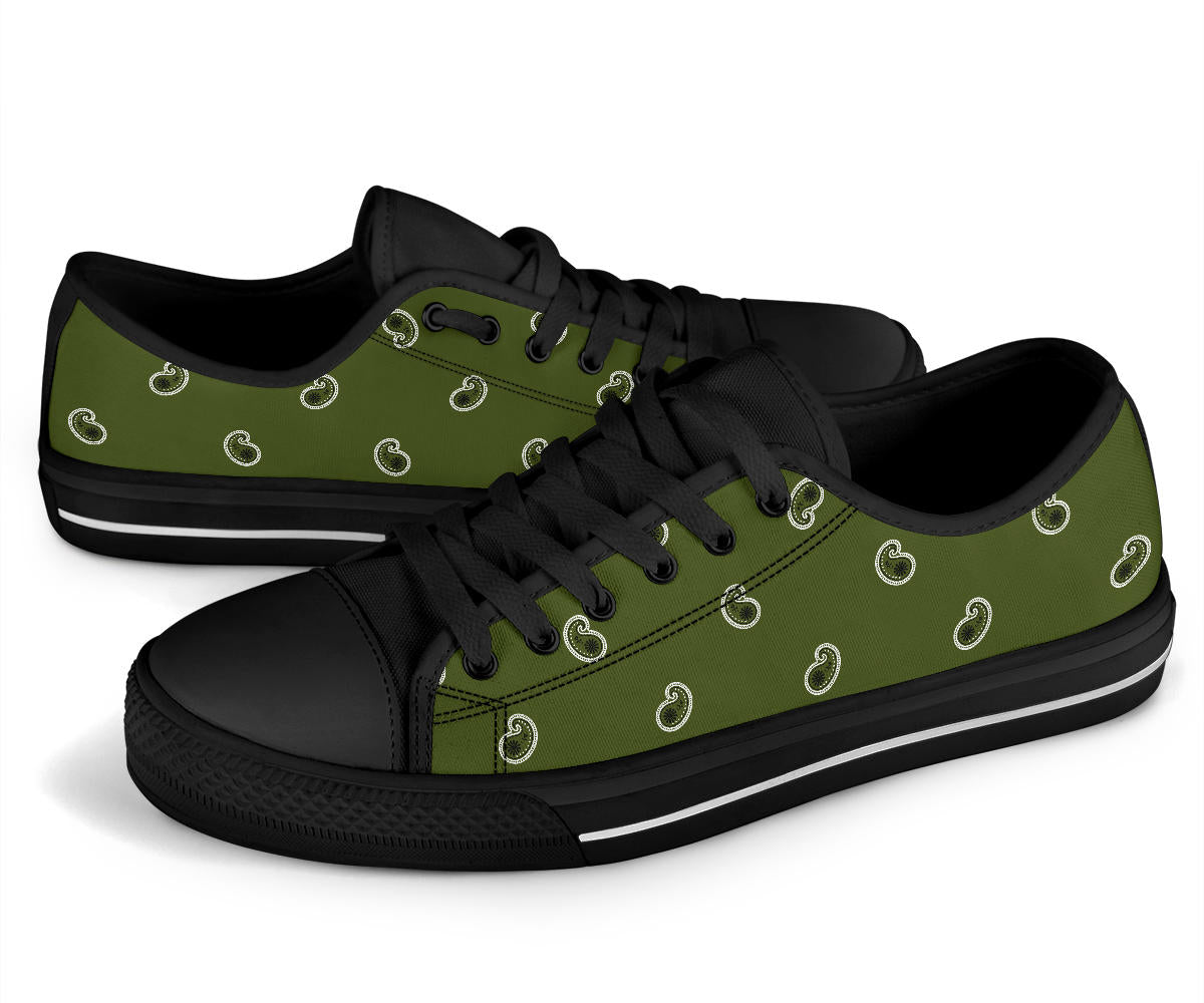 Canvas Low Top Sneakers -Army Green Paisley