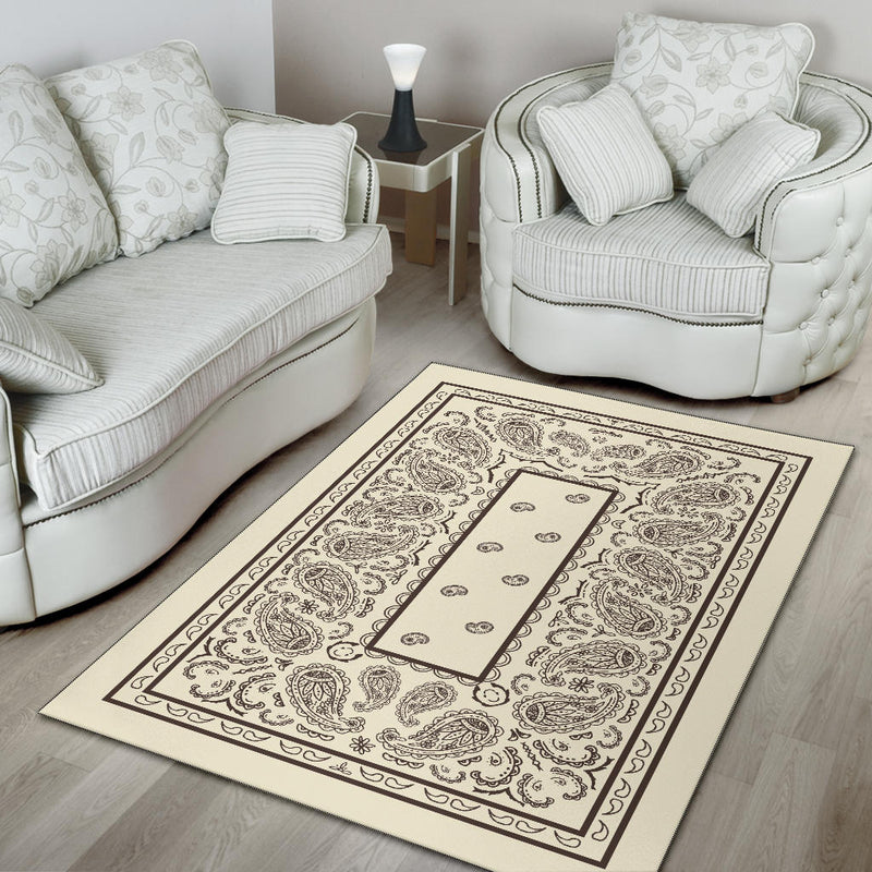 Cream and Brown Bandana Area Rugs - Fitted