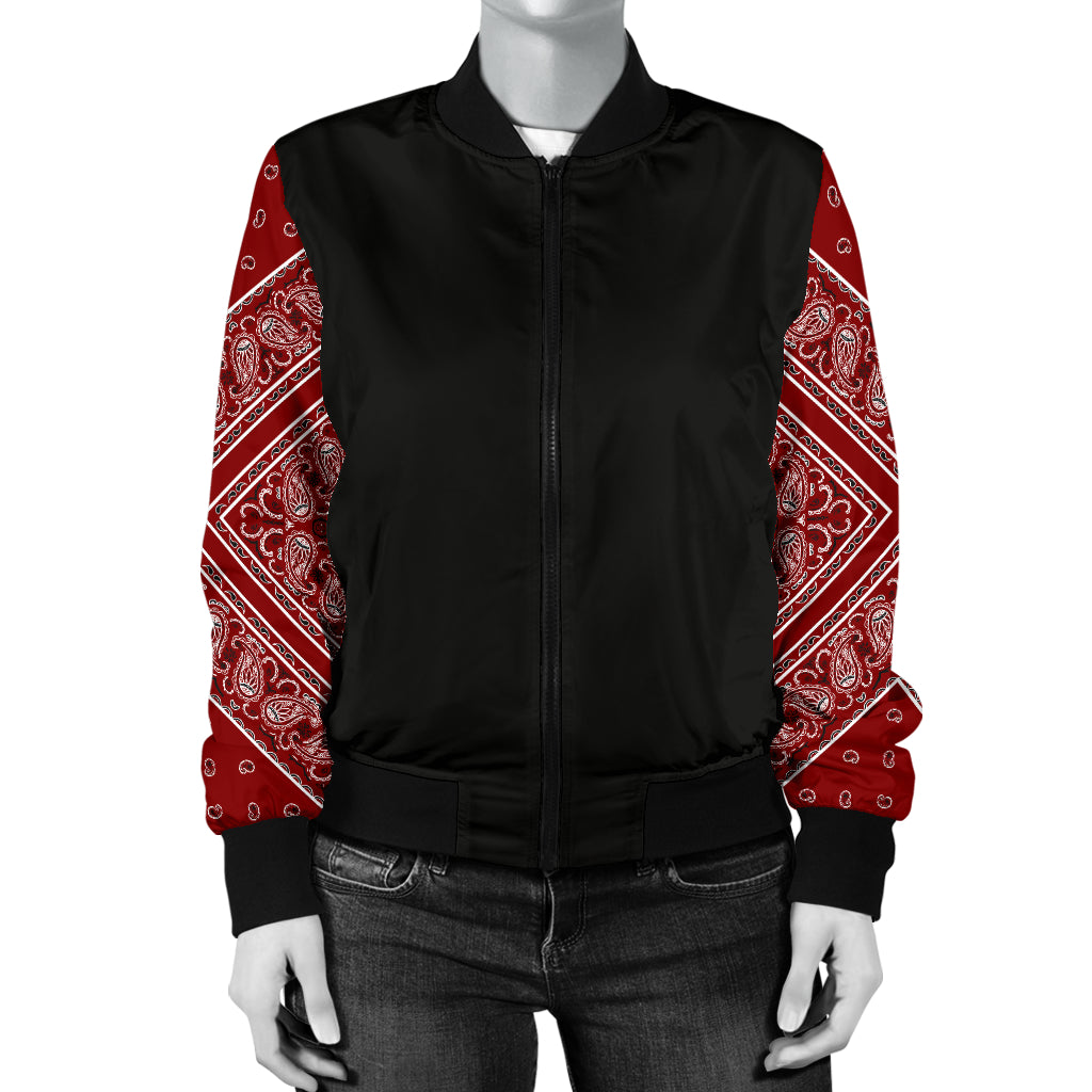 Women's Maroon Bandana Sleeved Bomber Jacket