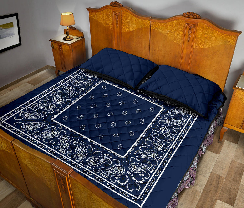Navy Blue Bandana Bed Quilts with Shams