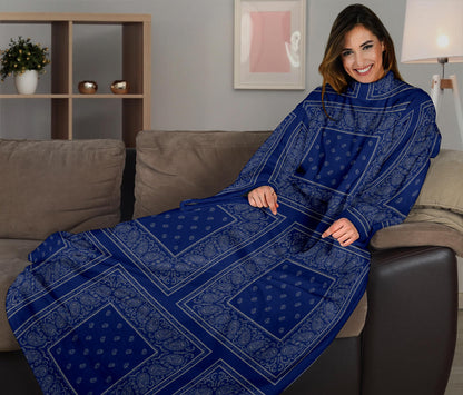 blue and gray bandana blanket with sleeves
