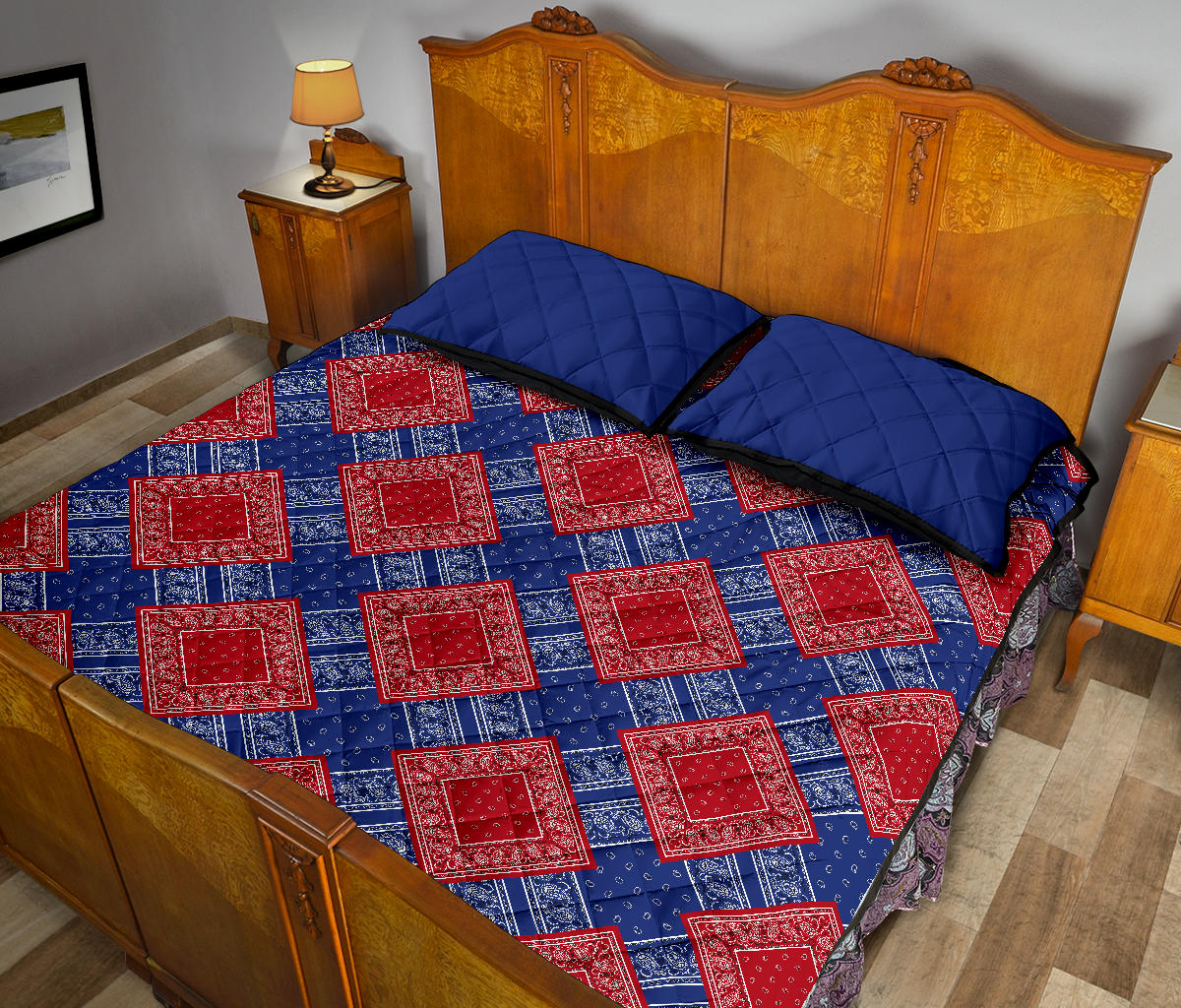 Quilt Set - Blue and Red Bandana DB Quilt w/Shams