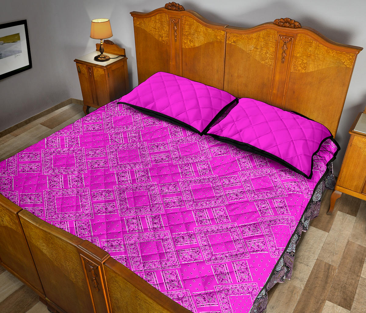 Quilt Set - Abruptly Pink Bandanas DB Quilt w/Shams