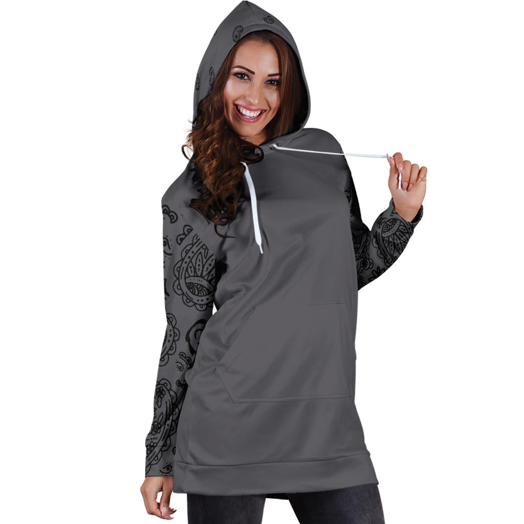 Gray and Black Bandana Hoodie Dress front