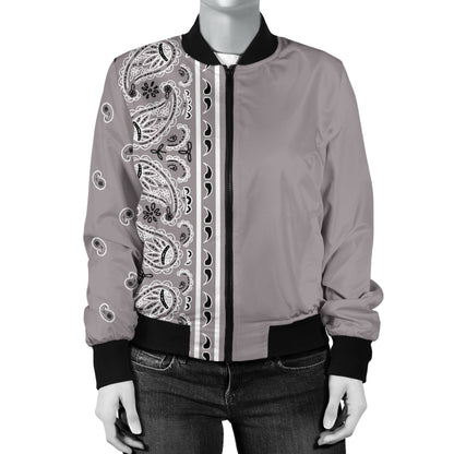 Asymmetrical Classic Gray Bandana Women's Bomber Jacket