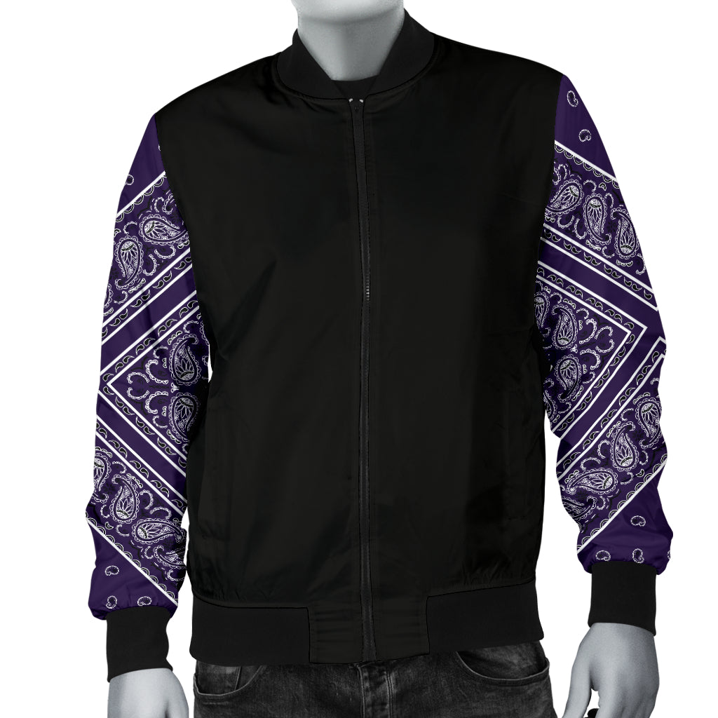 Men's Royal Purple Bandana Sleeved Bomber Jacket