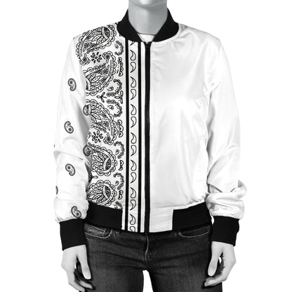 Asymmetrical White Bandana Women's Bomber Jacket