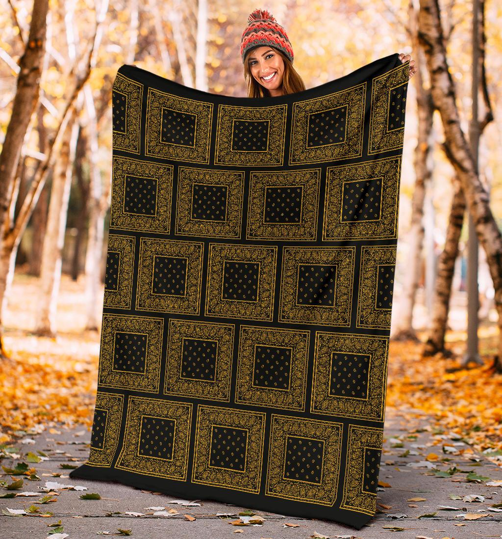 black and gold fleece bandana blanket