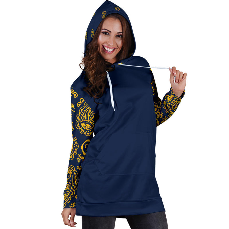 Navy and Gold Bandana Hoodie Dress Front