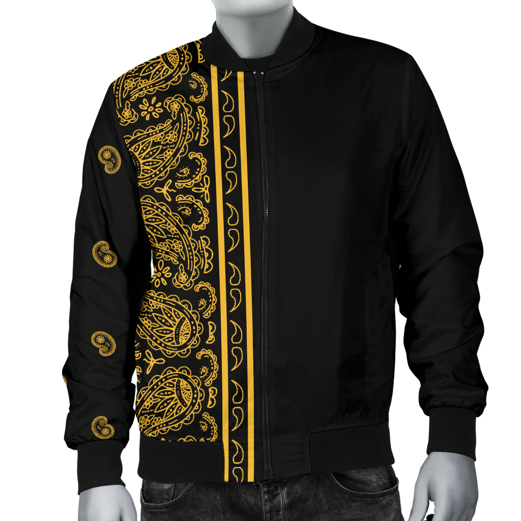 Asymmetrical Black Gold Bandana Men's Bomber Jacket