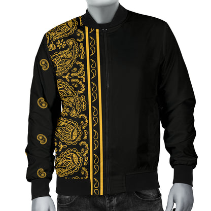 Asymmetrical Black Gold Bandana Men's Bomber Jacket
