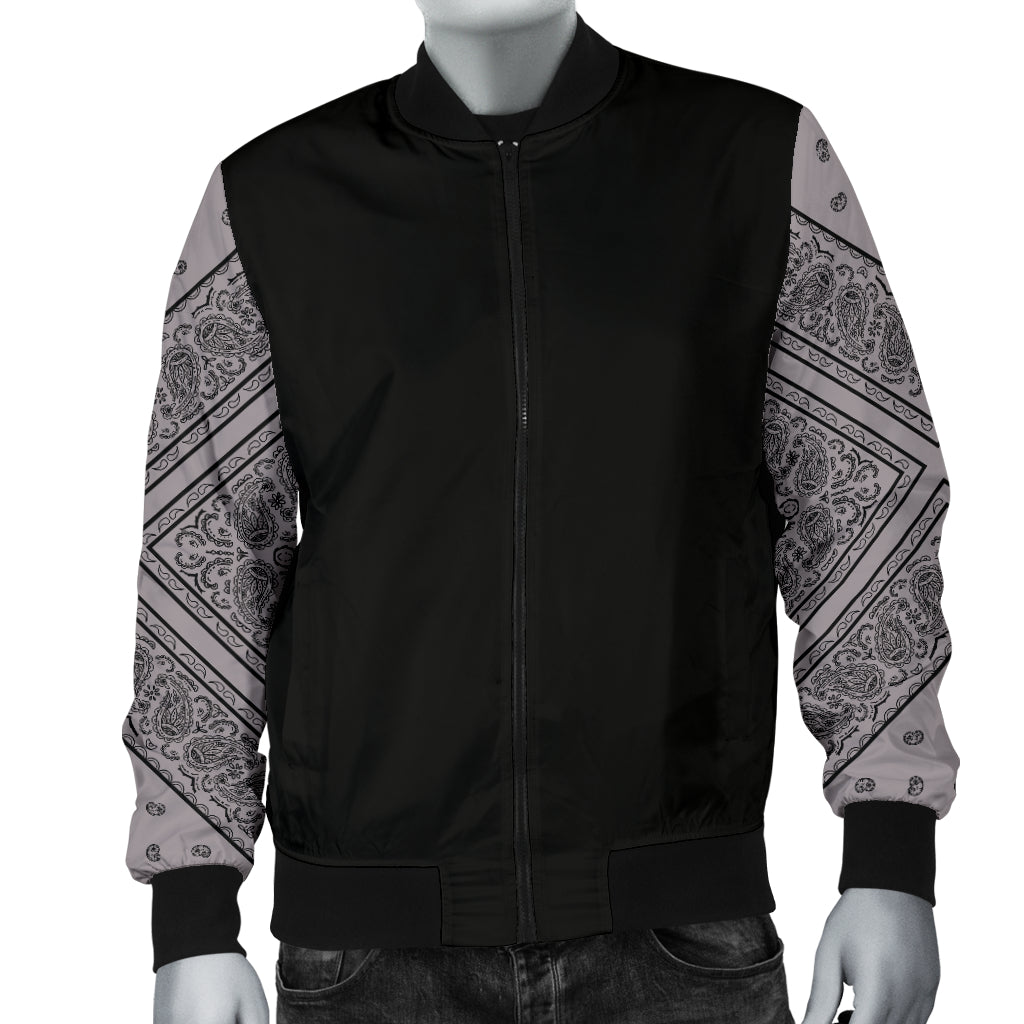 Men's Gray and Black Bandana Sleeved Bomber Jacket