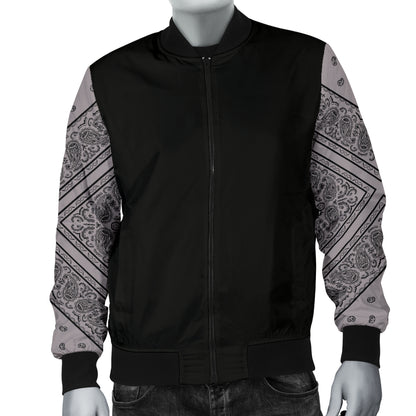 Men's Gray and Black Bandana Sleeved Bomber Jacket