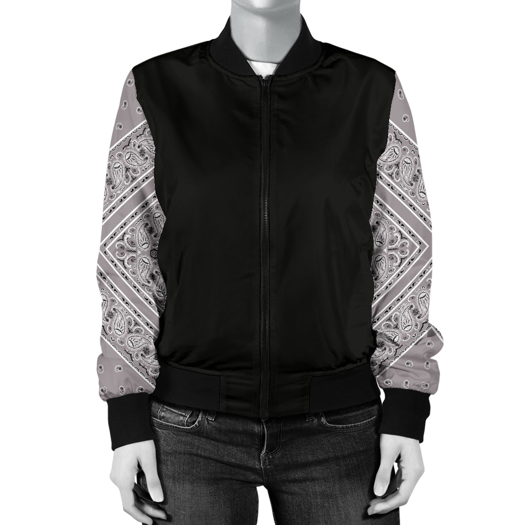Women's Classic Gray Bandana Sleeved Bomber Jacket
