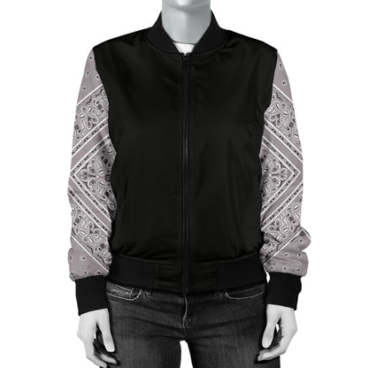 Women's Classic Gray Bandana Sleeved Bomber Jacket
