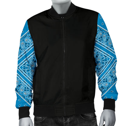 Men's Sky Blue Bandana Sleeved Bomber Jacket