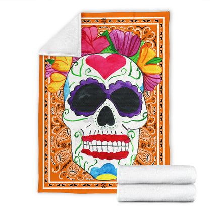 Ultra Plush Orange Bandana Sugar Skull Fleece Throw