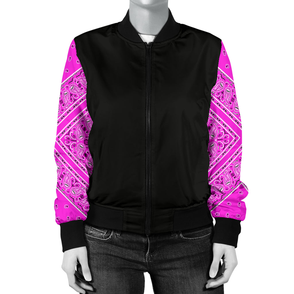 Women's Abruptly Pink Bandana Sleeved Bomber Jacket