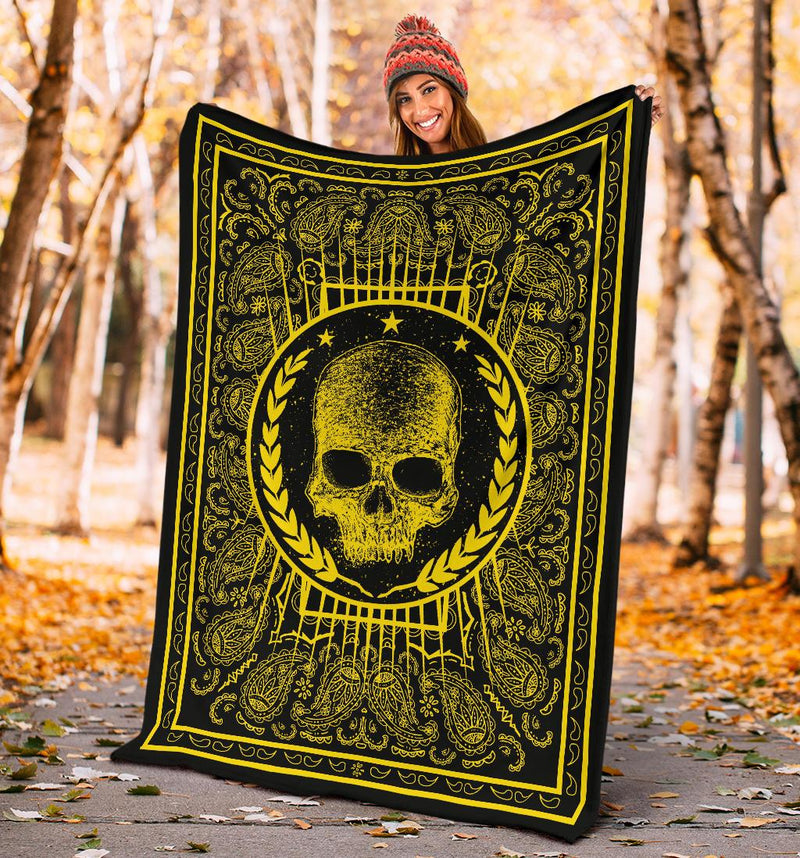 Black Gold Bandana with Skull Fleece Blanket