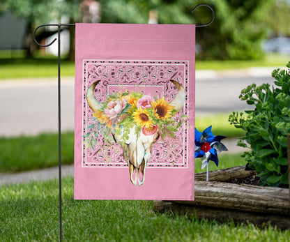 Pretty Pink Bandana Cow Skull Home and Garden Flags