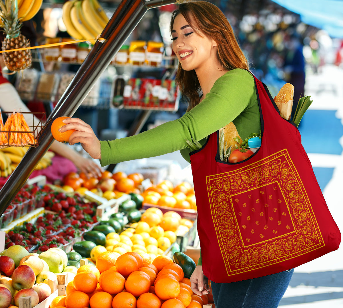 Red and Gold Bandana Grocery Bag 3-Pack