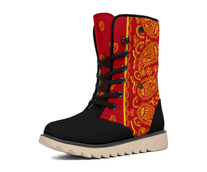 Red and Gold Bandana Women's Winter Boots