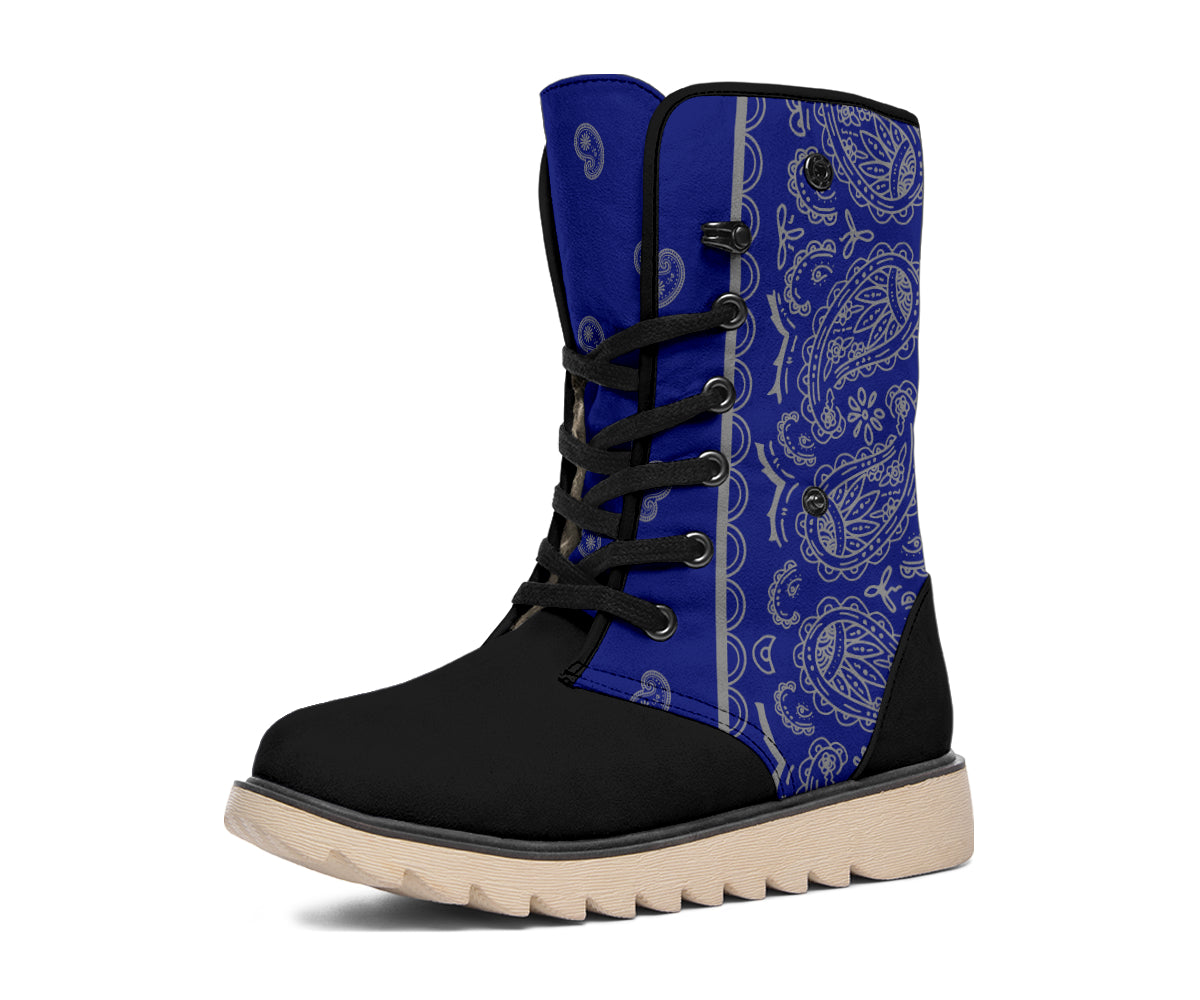 Blue and Grey Bandana Women's Winter Boots