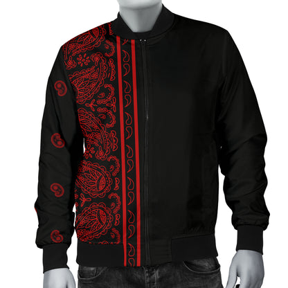 Asymmetrical Black and Red Bandana Men's Bomber Jacket