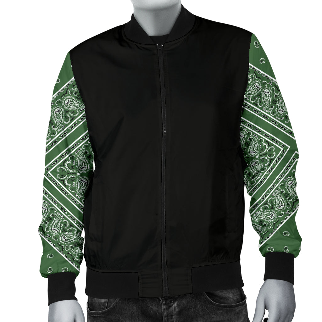 Men's Classic Green Bandana Sleeved Bomber Jacket