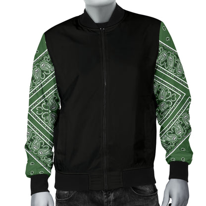 Men's Classic Green Bandana Sleeved Bomber Jacket