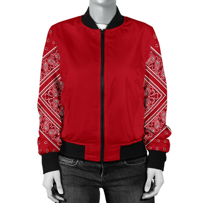 Women's Classic Red on Red Bandana Sleeved Bomber Jacket