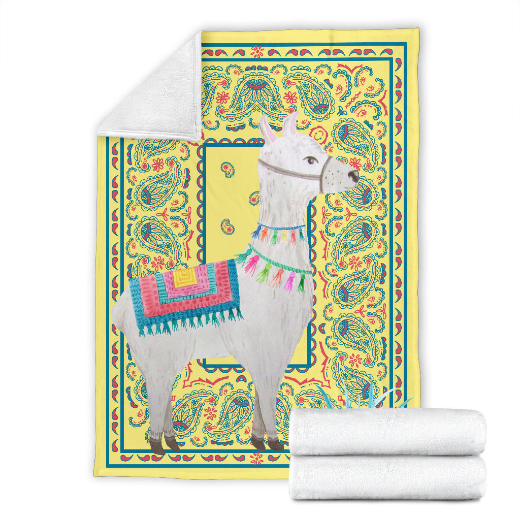 yellow llama sherpa blanket