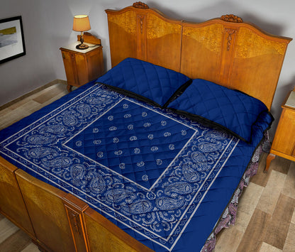 Quilt Set - Blue and Gray Bandana Quilt w/ Shams