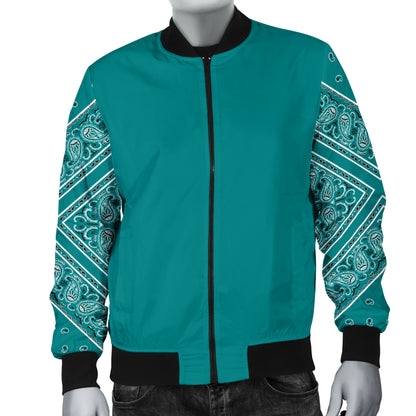 Men's Teal on Teal Bandana Sleeved Bomber Jacket