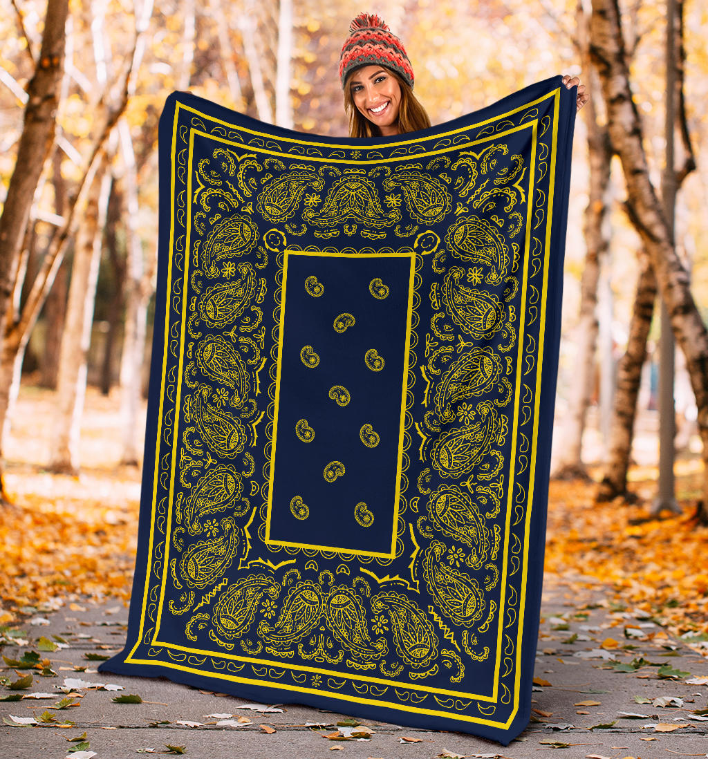 Navy Bandana Fleece Throw Blanket