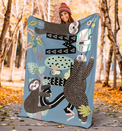 Slow Sloths Fleece Throw Blanket