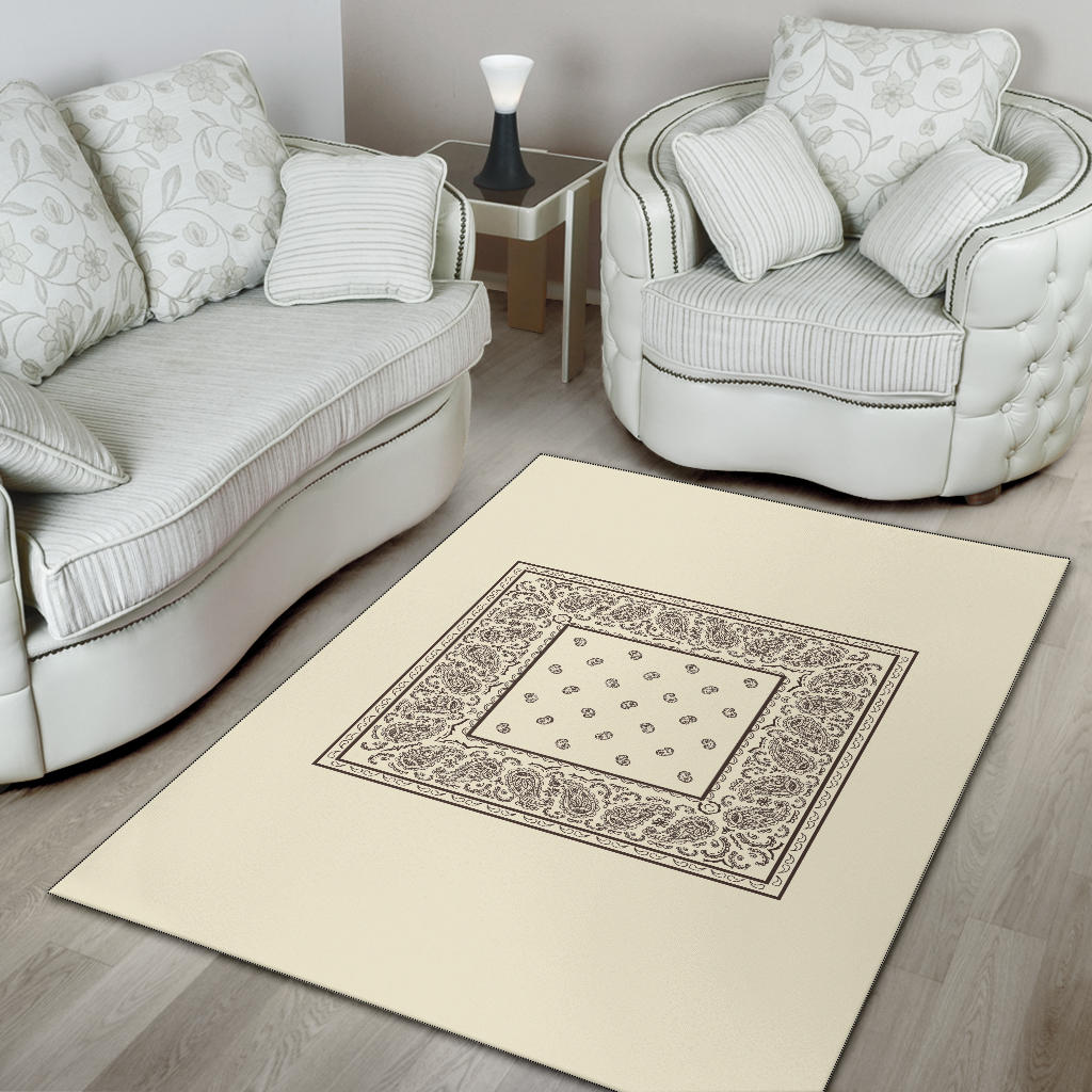 Cream and Brown Bandana Area Rugs - Minimal